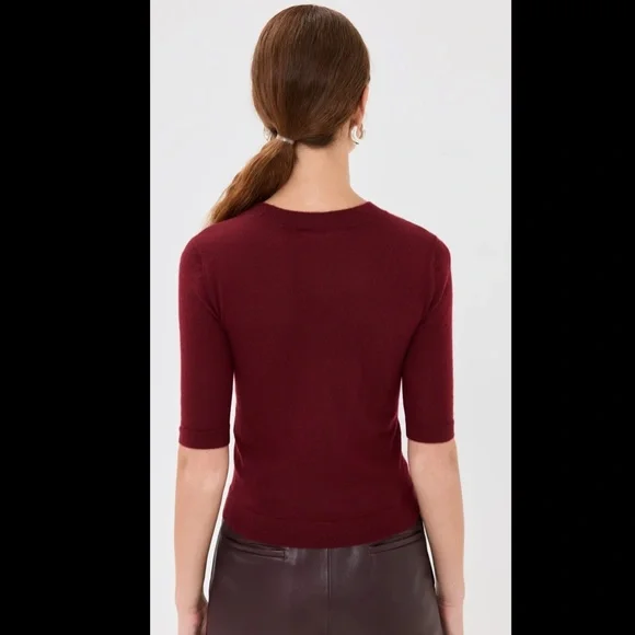 CO Short Sleeve Cashmere Sweater in Red Bordeaux XS Quiet Luxury Minimalist $595 - Picture 3 of 13